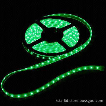 12V LED tape with 60 LED per meter, waterproof, 5m per roll, green color, CE and RoHS-approved